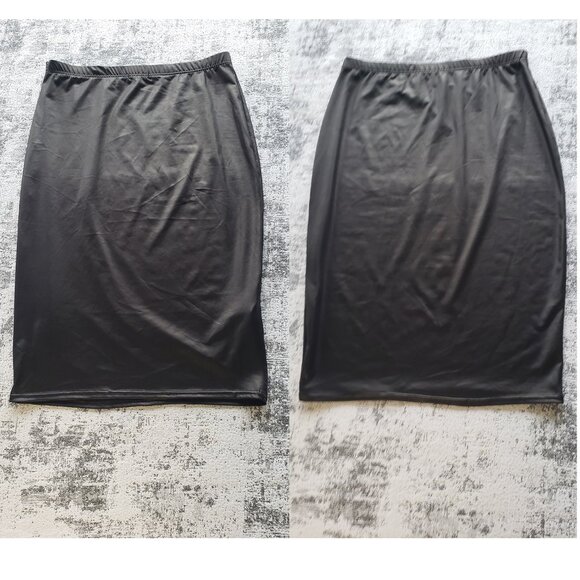 Black Leather Look Slinky Thin and Stretchy Skirt - Picture 1 of 9